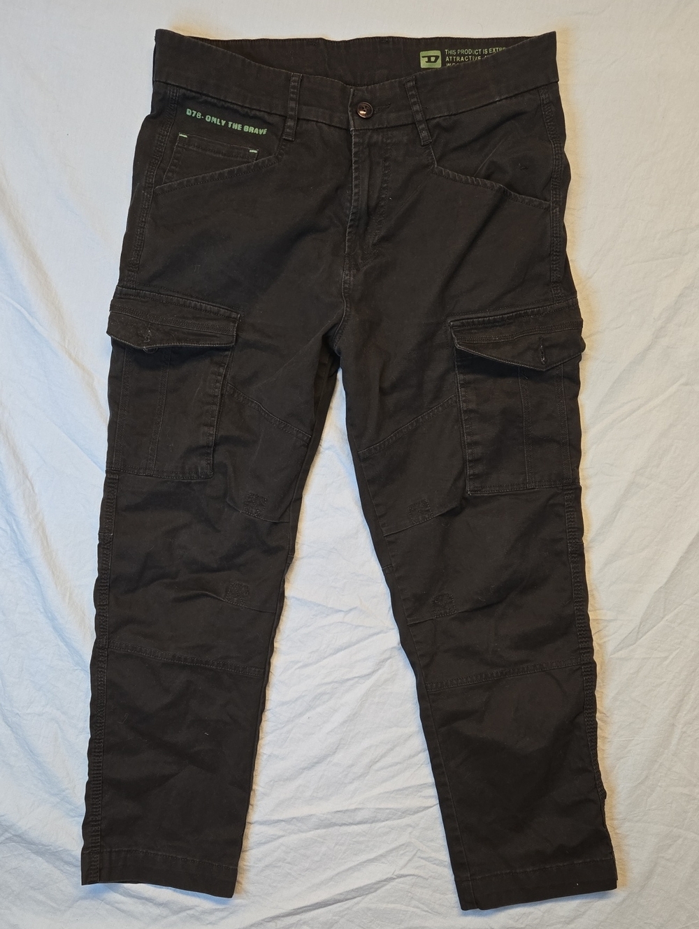 Diesel Black Straight Leg Baggy Fit Cargo Pants with Utility Pockets
